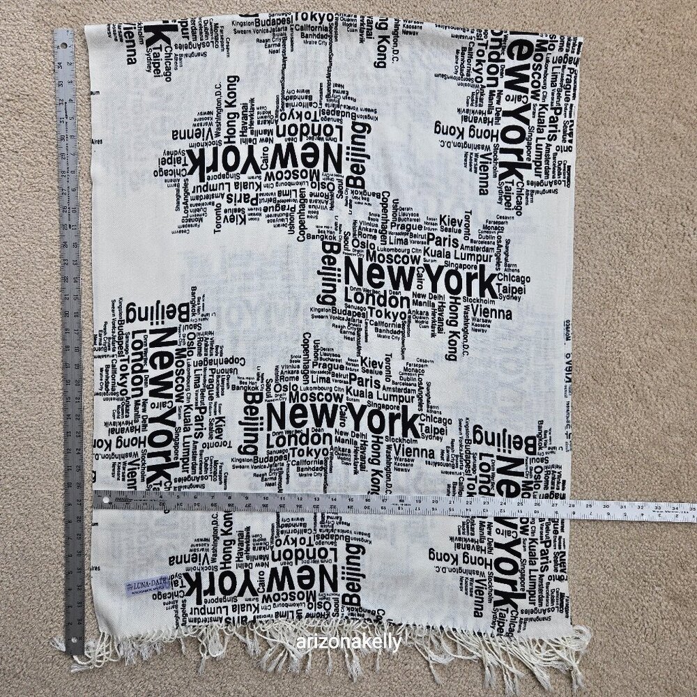 Silk Cashmere Scarf Cities Metropolitan New York London Tokyo Chicago Luna Date